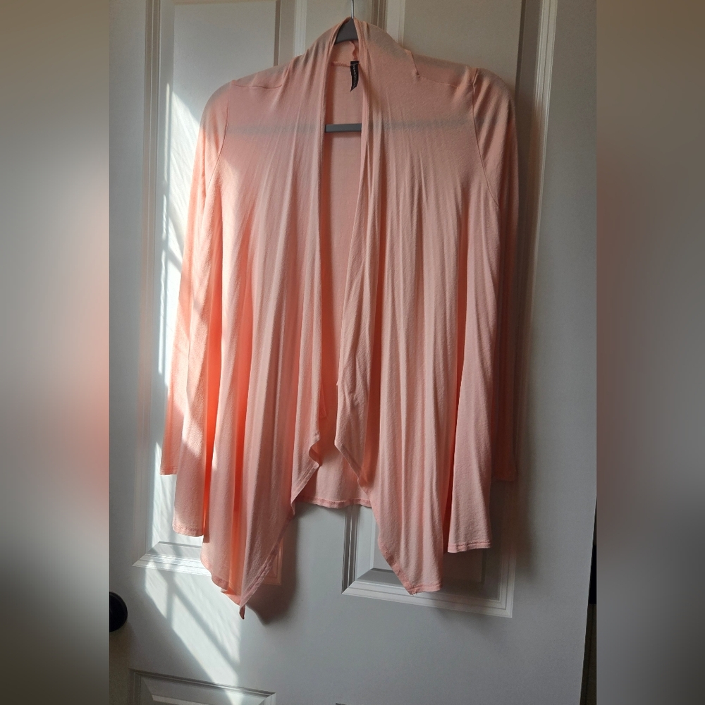 Pink Open Front Handkerchief Hem Lightweight Cardigan Women's Large EUC